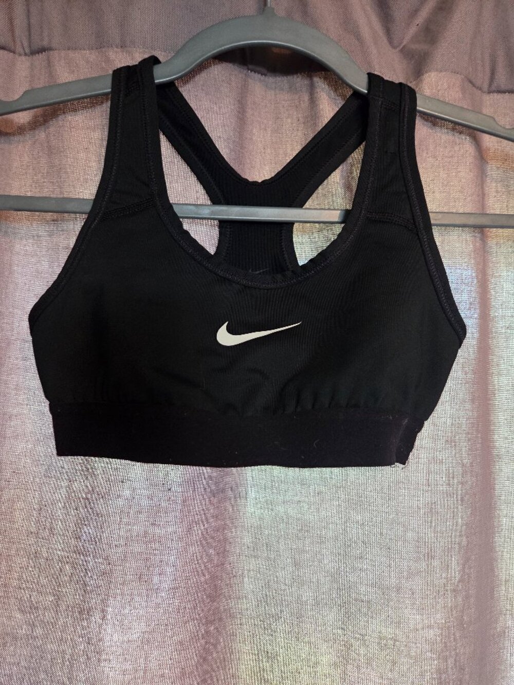 Nike Girls Black Sports Bra White Swoosh Youth Athletic Top Size YS